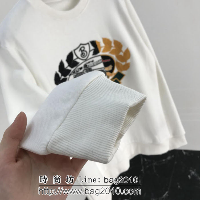 BURBERRY巴寶莉 18秋冬新款 Unisex 麥穗皇冠騎士刺繡logo 白色抓絨衛衣 ydi1932